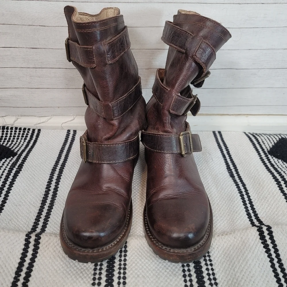 Freebird by Steven Tread Triple Buckle Moto Boots in Brown, Size 6 - Picture 2 of 14